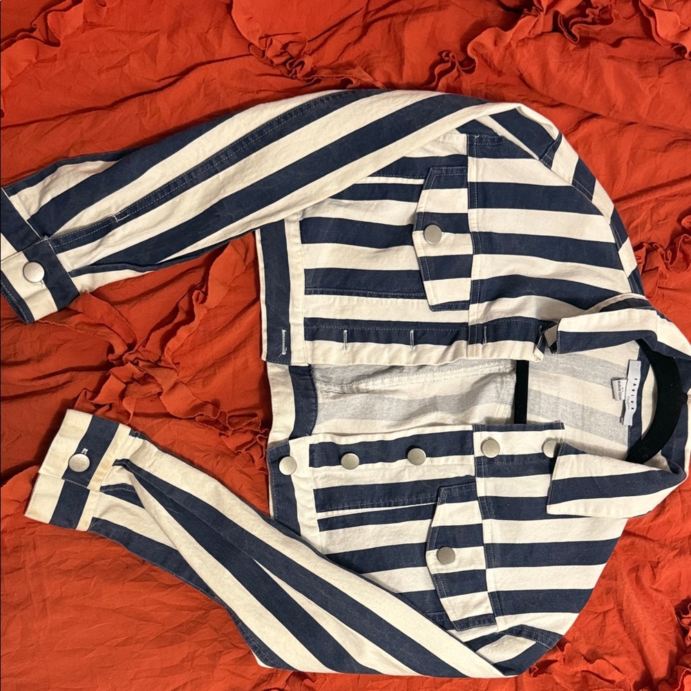 FAVLUX Blue and White Striped Jean Jacket